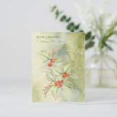 水彩クリスマスカード　ホーリーの枝付き ポストカード (スタンド正面)