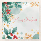 水彩クリスマスガラスコースター - エレガント ガラスコースター (正面)