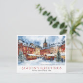 水彩クリスマスガンラスタンストックホルムスウェーデン シーズンポストカード (スタンド正面)