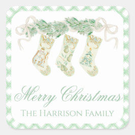 水彩クリスマスガーランドストッキングヴィンテージ スクエアシール
