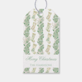 水彩クリスマスガーランドベッドフォードストッキング ギフトタグ