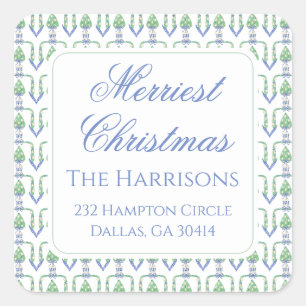 水彩クリスマスガーランドベッドフォードストッキング スクエアシール