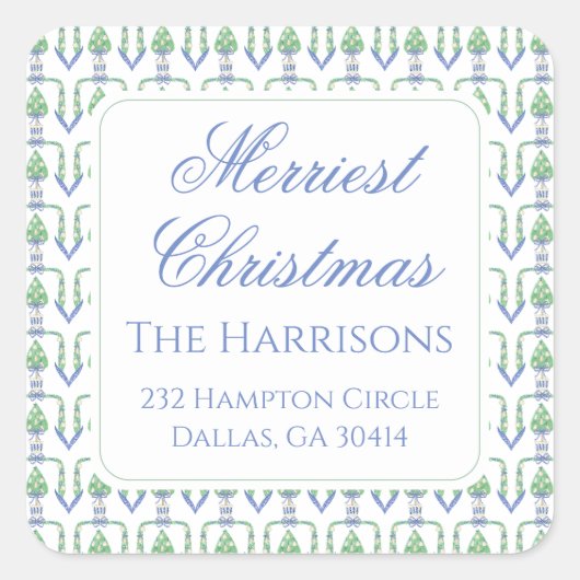 水彩クリスマスガーランドベッドフォードストッキング スクエアシール (正面)