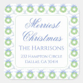 水彩クリスマスガーランドベッドフォードストッキング スクエアシール (正面)