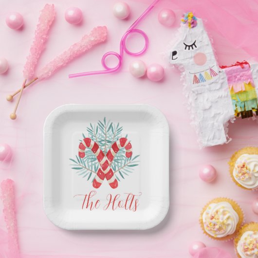 水彩クリスマスキャンディーケーンパーソナライズされた ペーパープレート (パーティー)