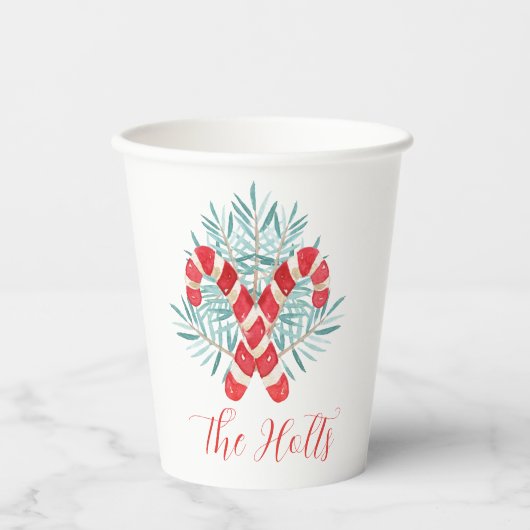 水彩クリスマスキャンディーケーンパーソナライズされた 紙コップ (正面)
