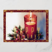 水彩クリスマスキャンドルバーガンディーレッド 箔シーズンカード (正面)