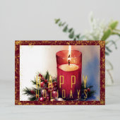 水彩クリスマスキャンドルバーガンディーレッド 箔シーズンカード (立ち正面)