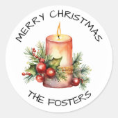 水彩クリスマスキャンドルパーソナライズされた ラウンドシール (正面)