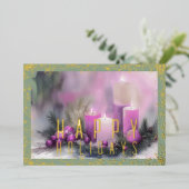 水彩クリスマスキャンドルパープルグリーン 箔シーズンカード (立ち正面)