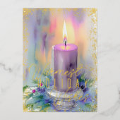 水彩クリスマスキャンドルパープル 箔シーズンカード (正面)