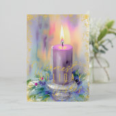 水彩クリスマスキャンドルパープル 箔シーズンカード (立ち正面)