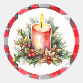 水彩クリスマスキャンドルプ市松模様にリイド ラウンドシール (正面)