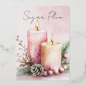 水彩クリスマスキャンドルベビーシャワー 箔招待状 (裏面)