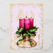 水彩クリスマスキャンドルマゼンタ 箔シーズンカード (正面)