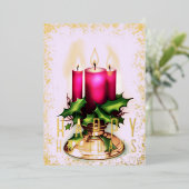 水彩クリスマスキャンドルマゼンタ 箔シーズンカード (立ち正面)