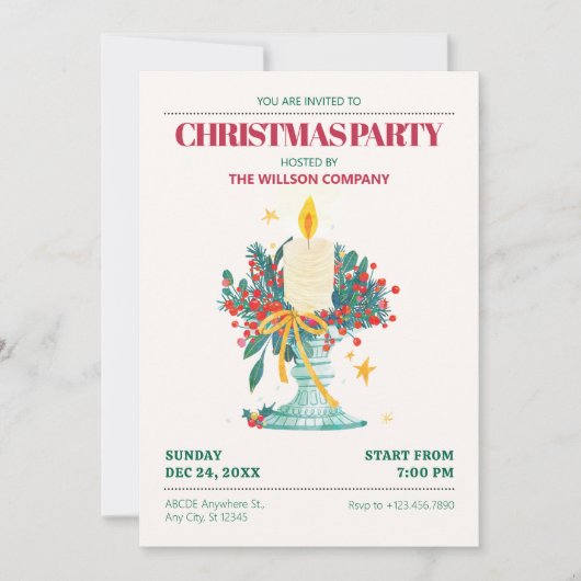 水彩クリスマスキャンドル 招待状 (正面)