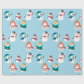 水彩クリスマスキュート雪だるまパーティー ラッピングペーパー (フラット)