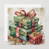 水彩クリスマスギフトボックスとオーナメント シーズンカード (正面/裏面)