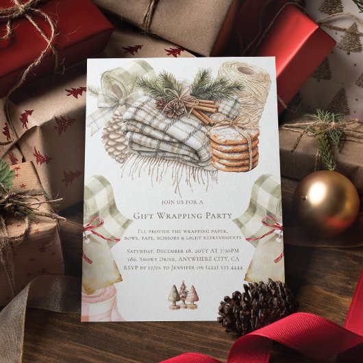 水彩クリスマスギフト包装パーティー 招待状