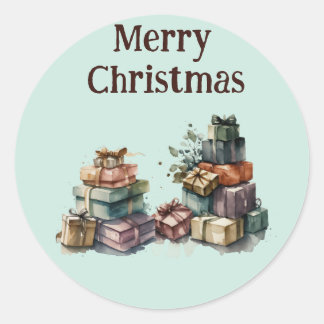 水彩クリスマスギフト ラウンドシール
