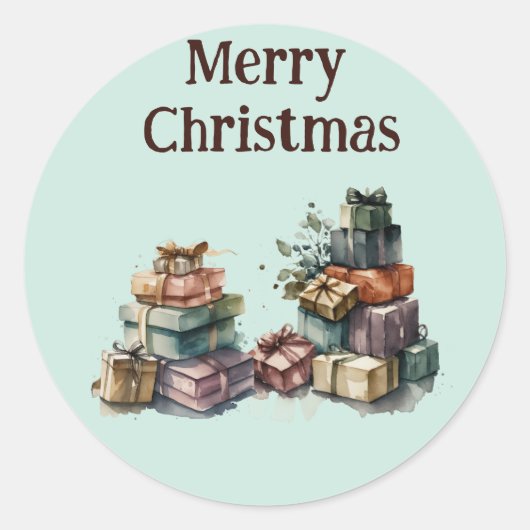 水彩クリスマスギフト ラウンドシール (正面)