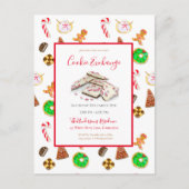 水彩クリスマスクッキー交換招待状 ポストカード (正面)