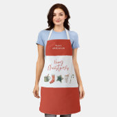 水彩クリスマスクッキー飲菓子、甘しょアプロ エプロン (着用した状態)