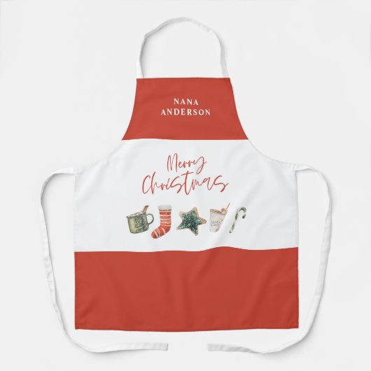 水彩クリスマスクッキー飲菓子、甘しょアプロ エプロン (正面)