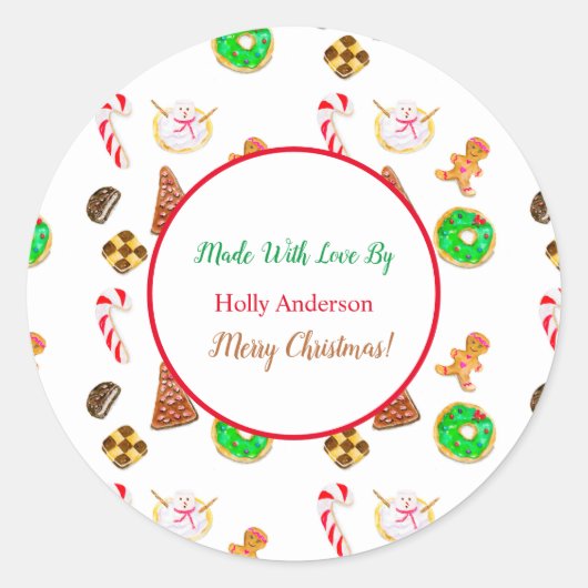 水彩クリスマスクッキー ラウンドシール (正面)