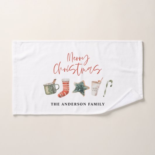 水彩クリスマスクッキー、甘しょを飲む ハンドタオル (ハンドタオル)