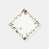 水彩クリスマスグリーナリーモノグラム スタンダードカクテルナプキン (角)