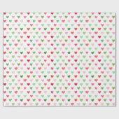 水彩クリスマスグリーンと赤の愛のハート ラッピングペーパー (フラット)