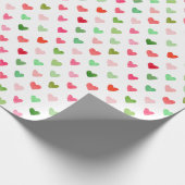 水彩クリスマスグリーンと赤の愛のハート ラッピングペーパー (角)