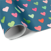 水彩クリスマスグリーンと赤の愛のハート ラッピングペーパー (ロールコーナー)