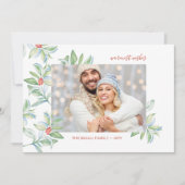 水彩クリスマスグリーンのフォトカード サンキューカード (正面)