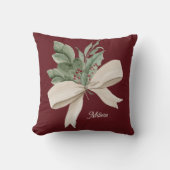 水彩クリスマスグリーンパーソナライズされた クッション (正面)