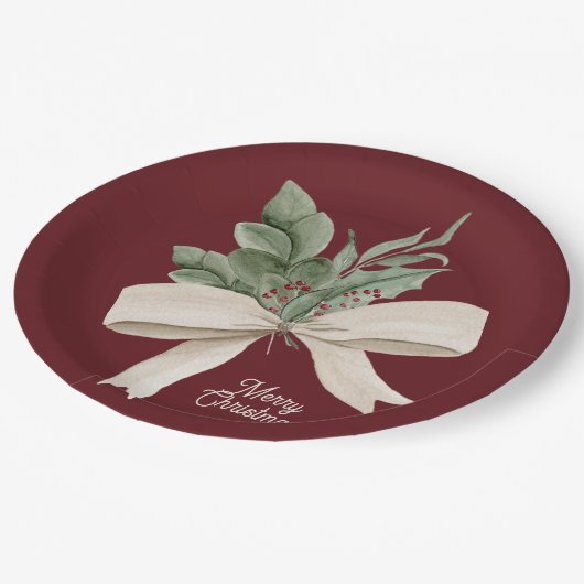 水彩クリスマスグリーンパーソナライズされた ペーパープレート (アングル)