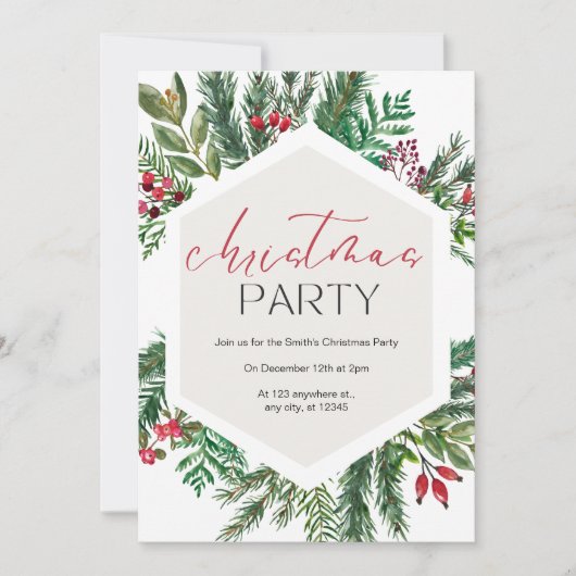 水彩クリスマスグリーンパーティー 招待状 (正面)