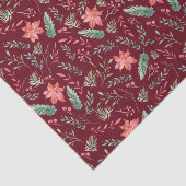 水彩クリスマスグリーンレッド花模様マルーン 薄葉紙 (詳細)