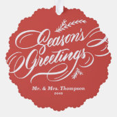 水彩クリスマスグリーン結婚リーリースの写真 オーナメントカード (裏面)