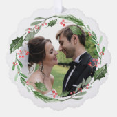 水彩クリスマスグリーン結婚リーリースの写真 オーナメントカード (正面)