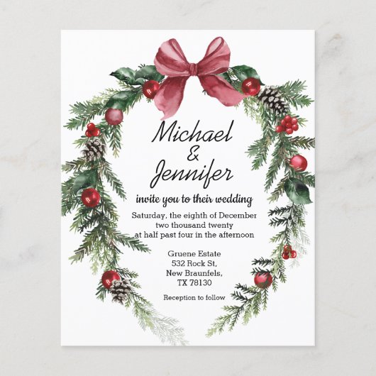 水彩クリスマスグリーン結婚式招待状 (正面)