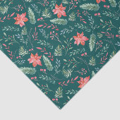 水彩クリスマスグリーン赤花模様ダークグリーン 薄葉紙 (詳細)