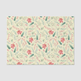 水彩クリスマスグリーン赤花模様ライトグリーン 薄葉紙