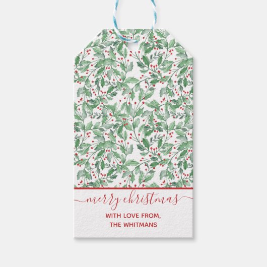 水彩クリスマスグリーン ギフトタグ (正面)