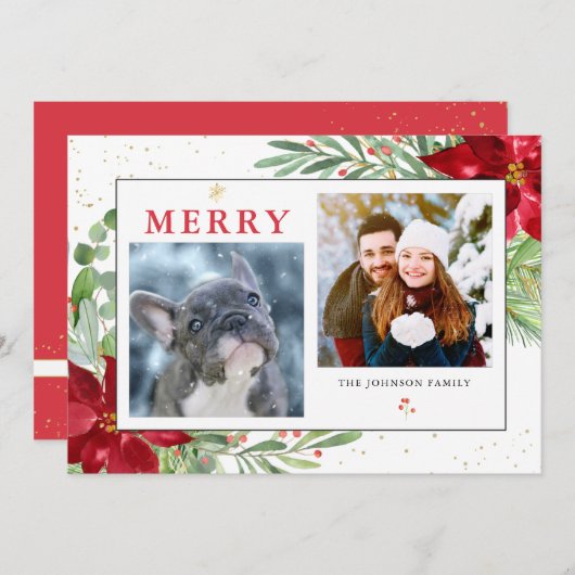 水彩クリスマスグリーン+金ゴールドホリデーカード シーズンカード (正面/裏面)