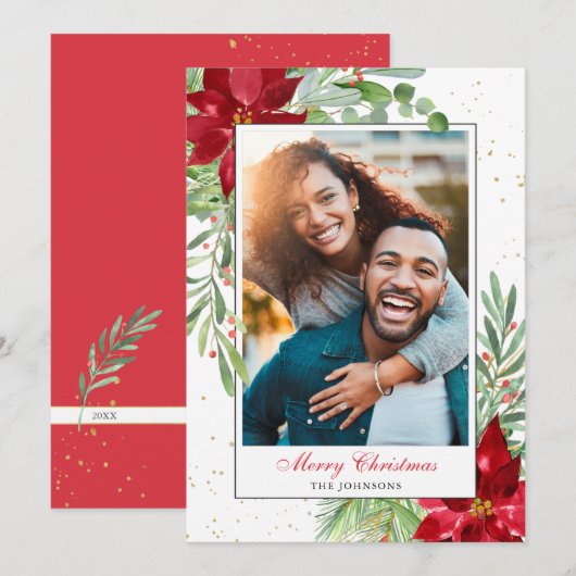 水彩クリスマスグリーン+金ゴールド シーズンカード (正面/裏面)