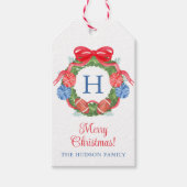 水彩クリスマスサッカーモノグラムリース ギフトタグ (正面)