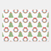 水彩クリスマスサッカーリースツリー ラッピングペーパーシート (正面)